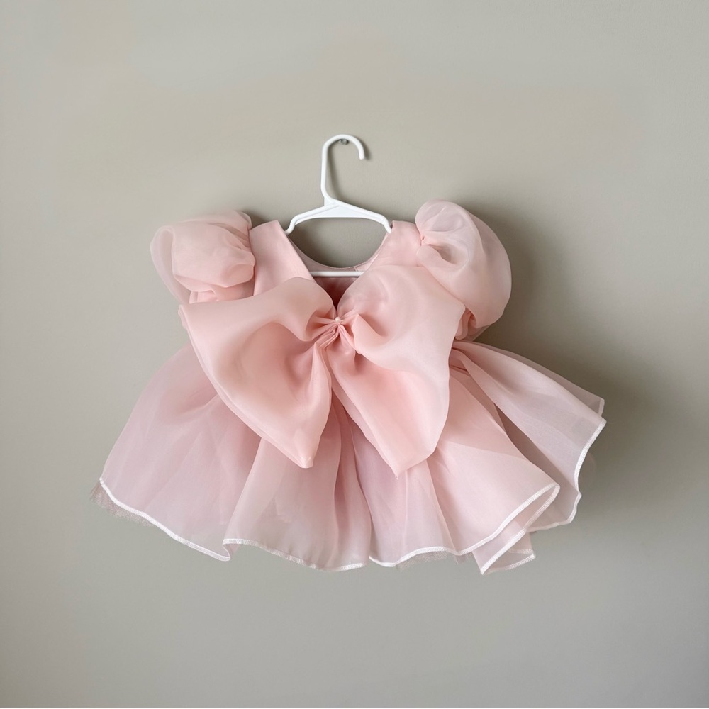 NWOT Pink Organza Puffy Baby Girl Dress + Matching Headband